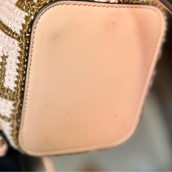 FENDI Raffia Vitello Crochet Mini Mon Tresor Bucket Bag Natural Light Rose - Picture 2 of 10